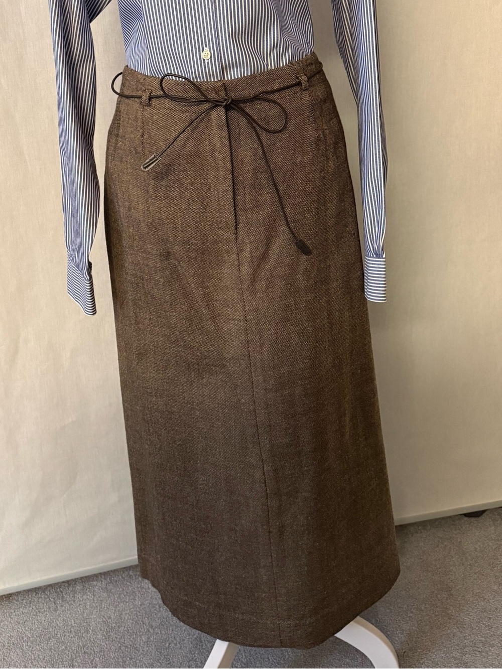 Caslon Brown Tie-Waist Wool-Blend Midi Skirt
